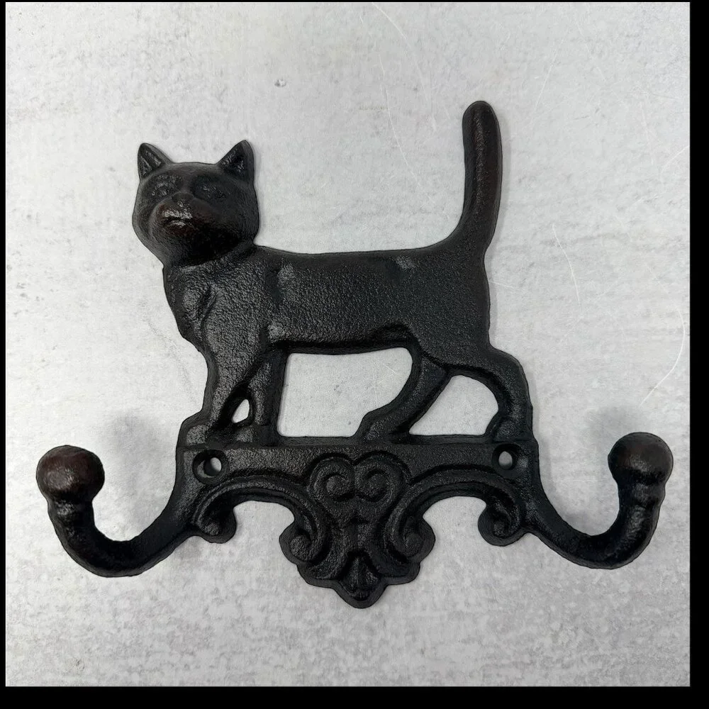 Cast Iron Cat Wall Hook Rustic Farmhouse Coat Hooks Vintage Style Entryway Decor